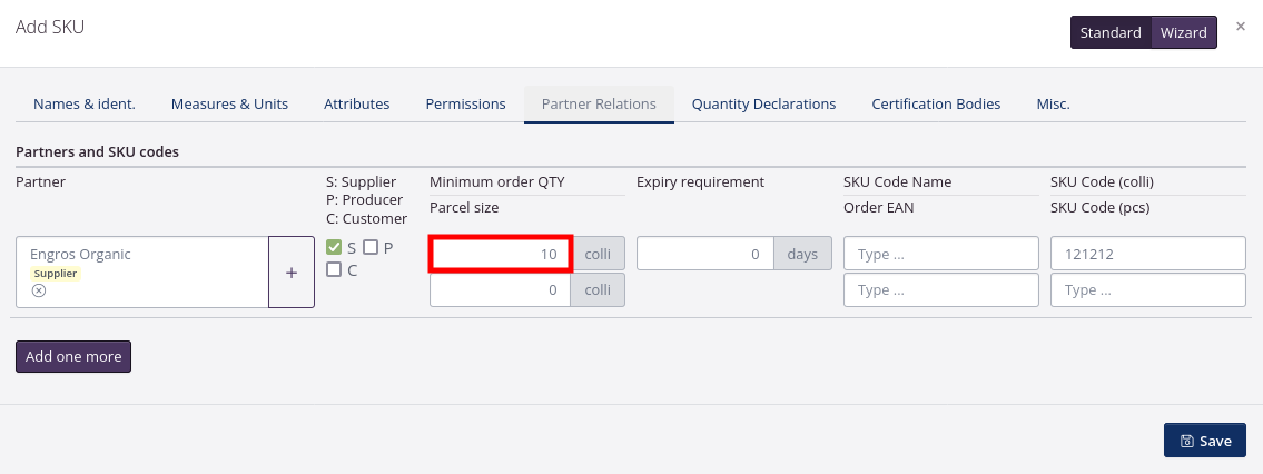 Partner relations minimum order