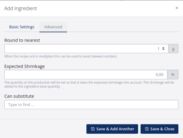Ajouter un ingrédient - Avancé