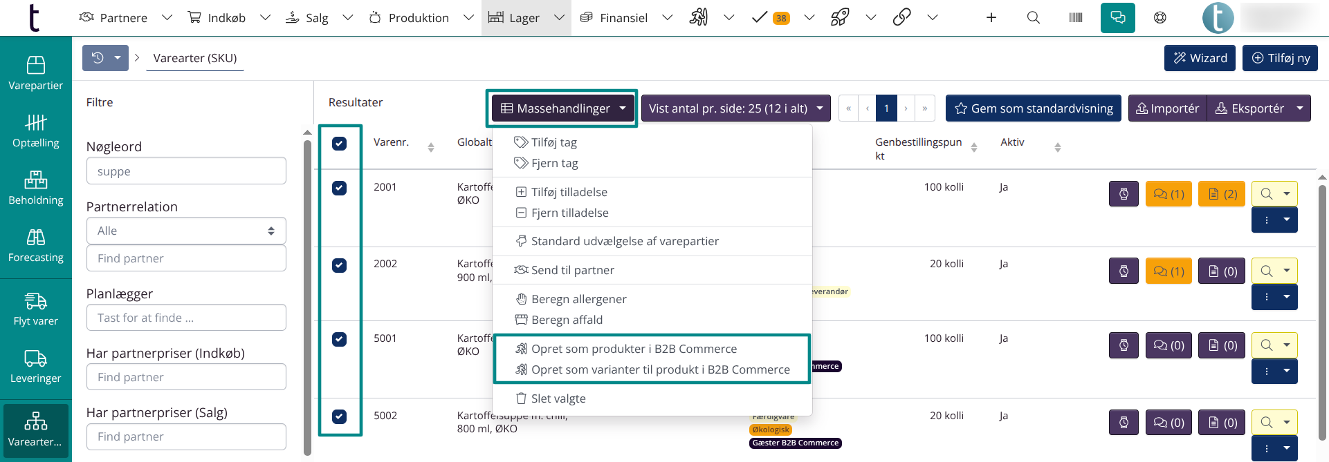 Tilføj produkter til B2B Commerce fra SKU-oversigten