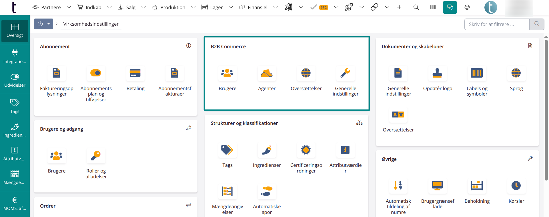 B2B-virksomhedsindstillinger