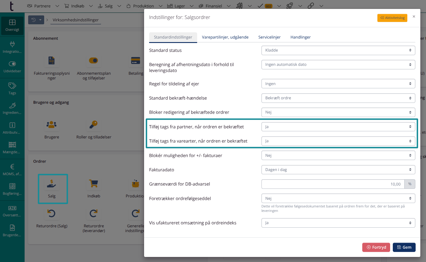 Overforing af partnertags til ordrre og artikler