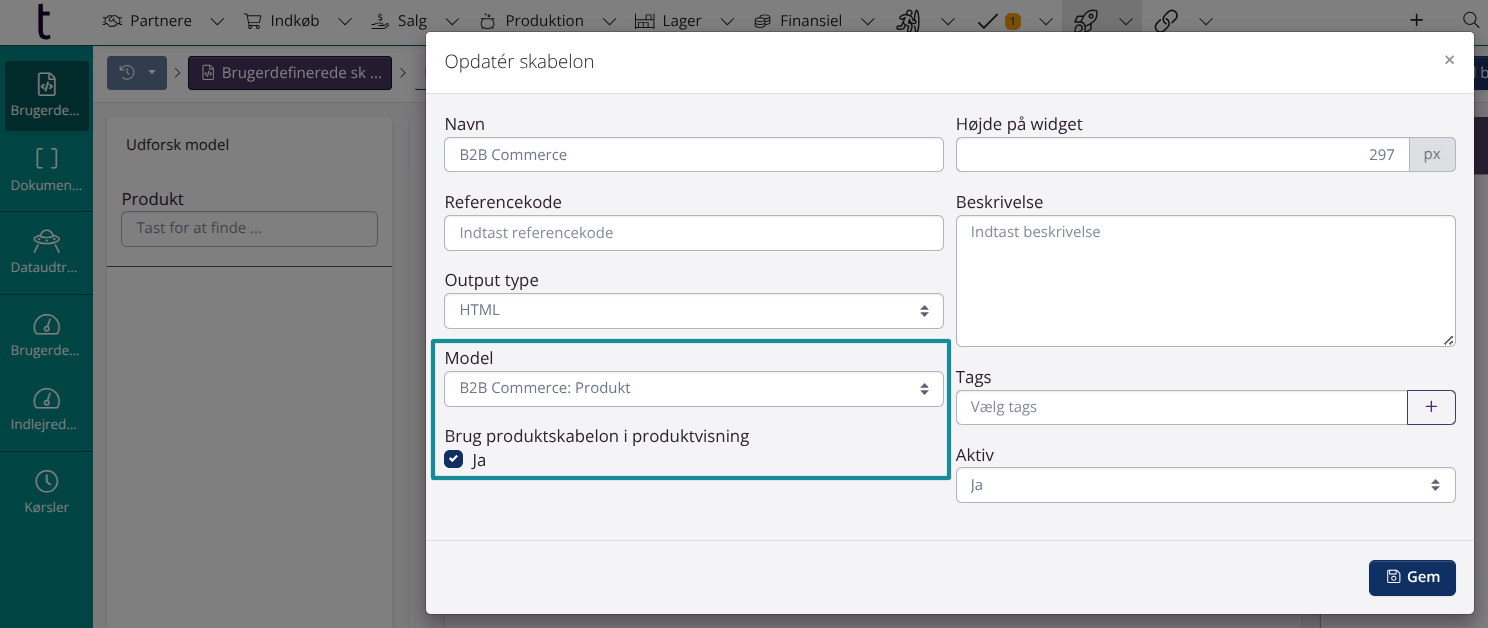 B2B Commerce Product som model i Power Pack skabelon