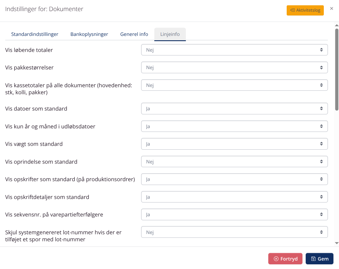 Dokumentindstillinger