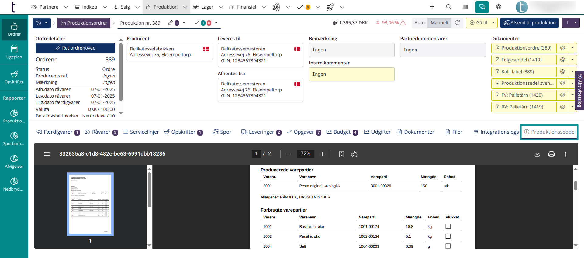 Egne faner på ordrer: Eksempel