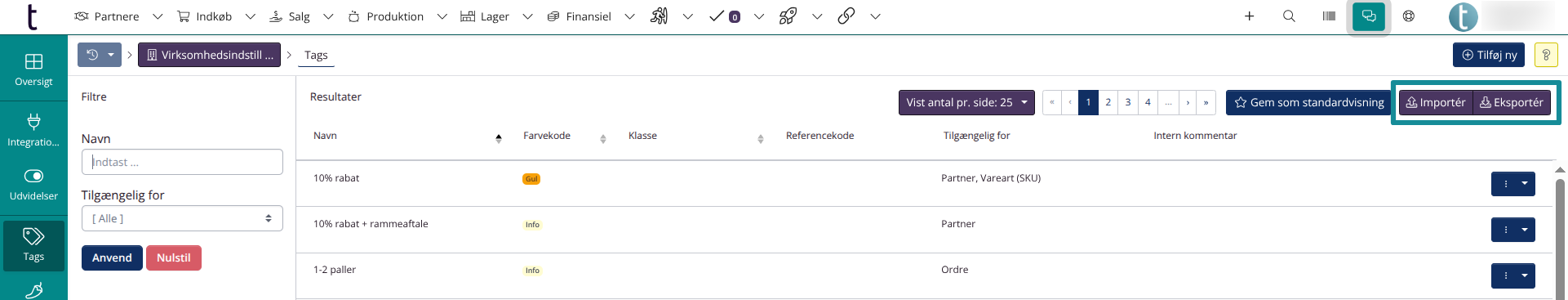 Eksportering af tags