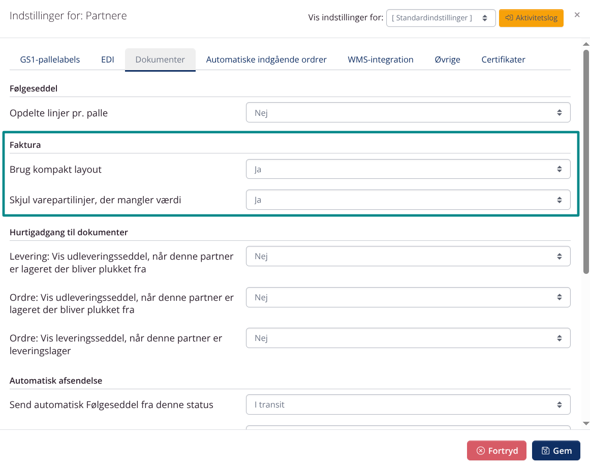 Fakturaindstillinger
