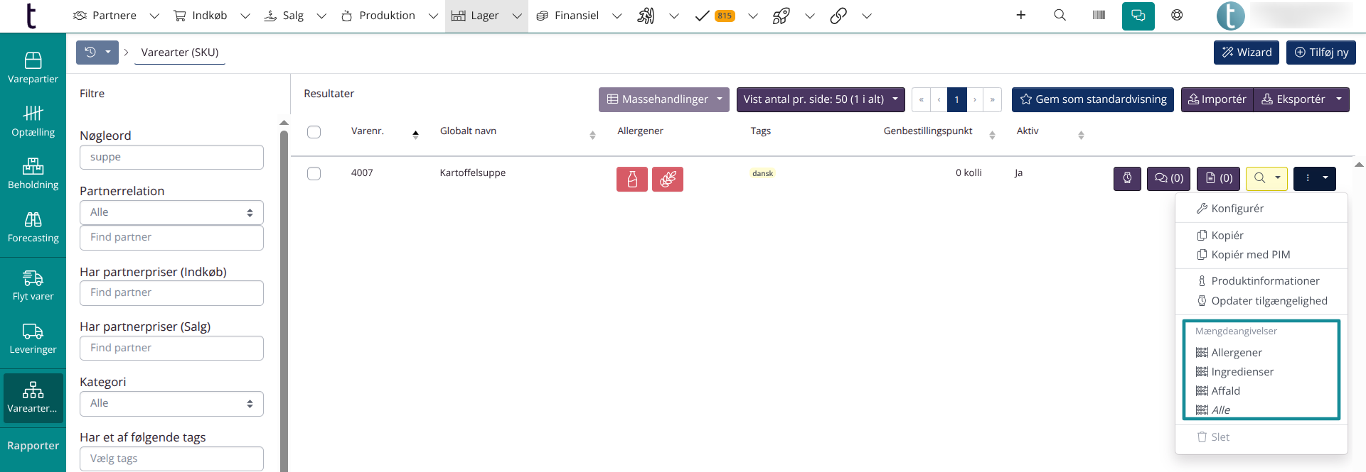 Mængdeangivelser SKU