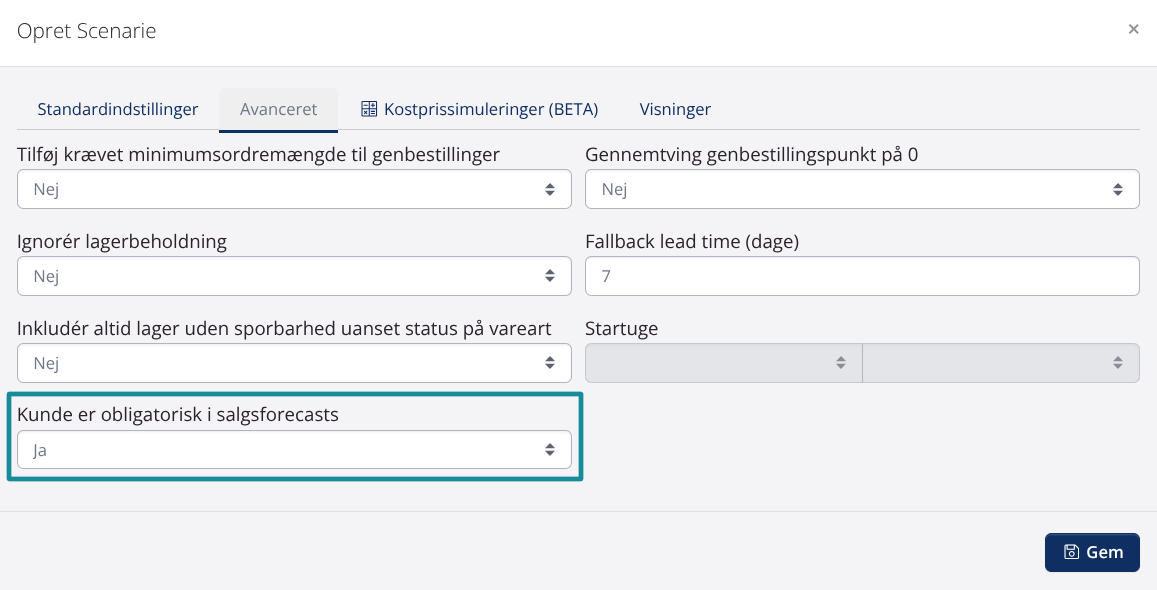 Forecasting: Kræv kunde
