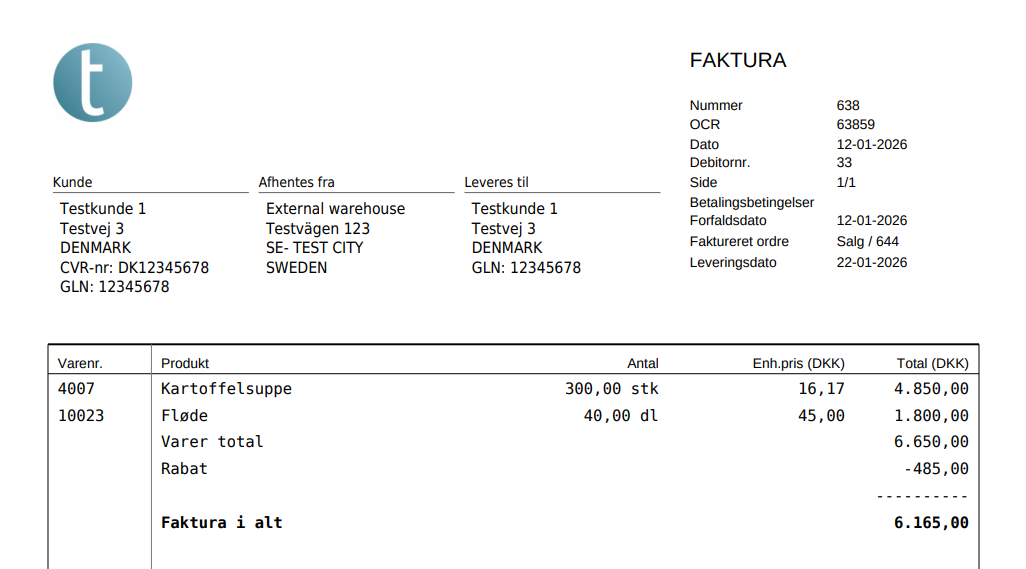Eksempel på kompakt faktura