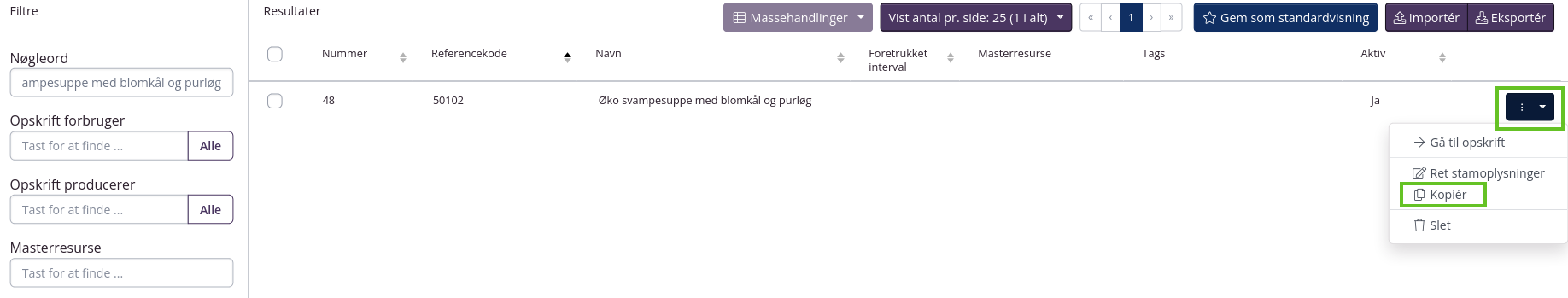 Kopier opskrift fra oversigten