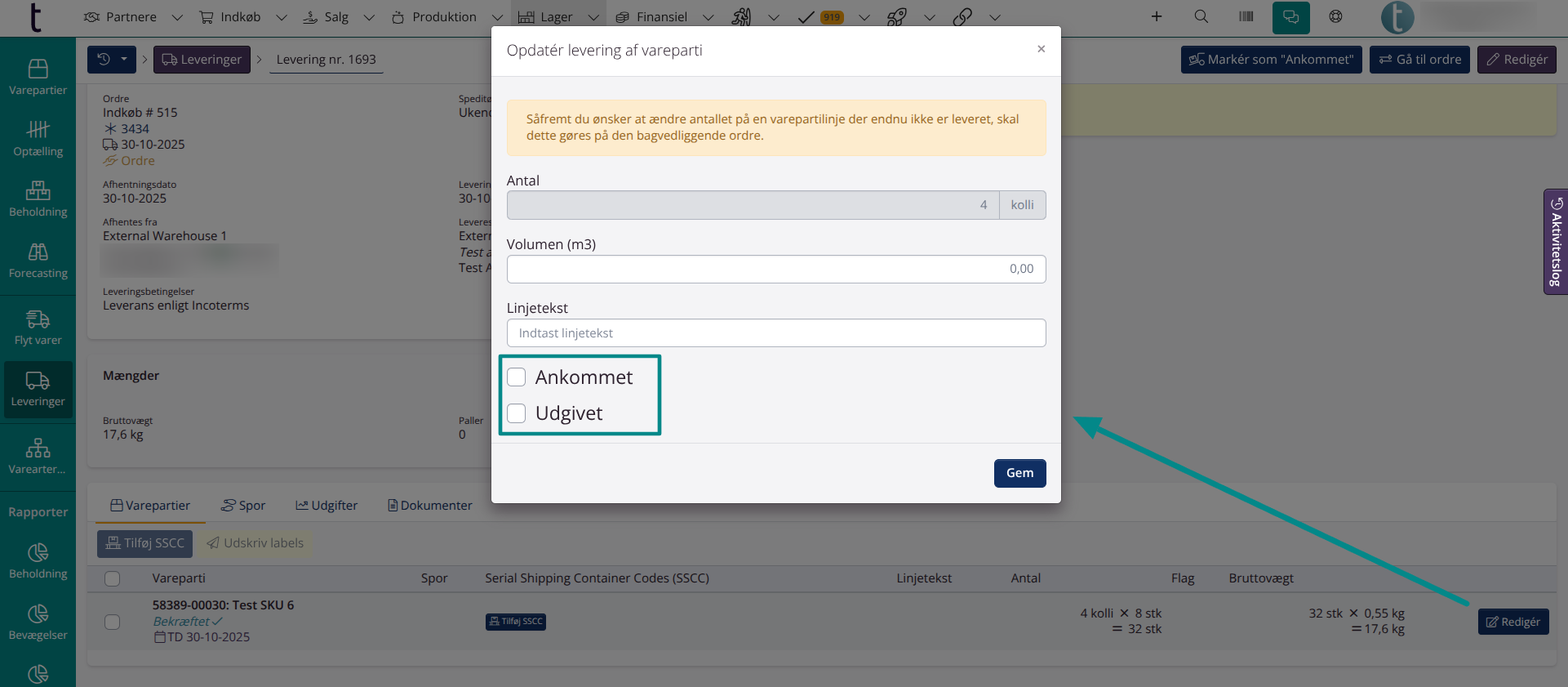 Levering > Statusser