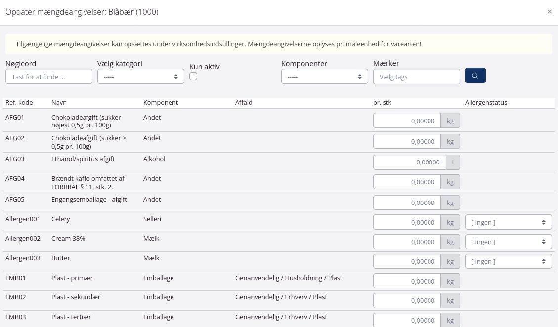 Mængdeangivelser på varearter