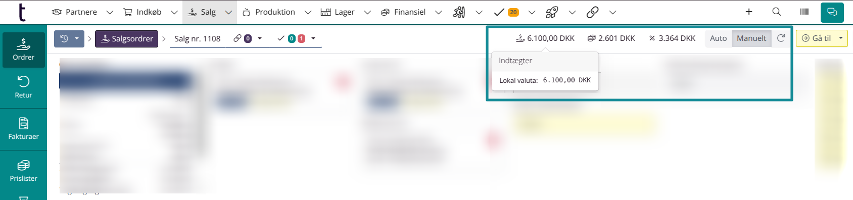 Ny grænseflade for ordrer: Nøgletal overst på siden