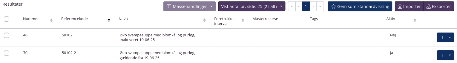 Inaktiver den gamle opskrift version