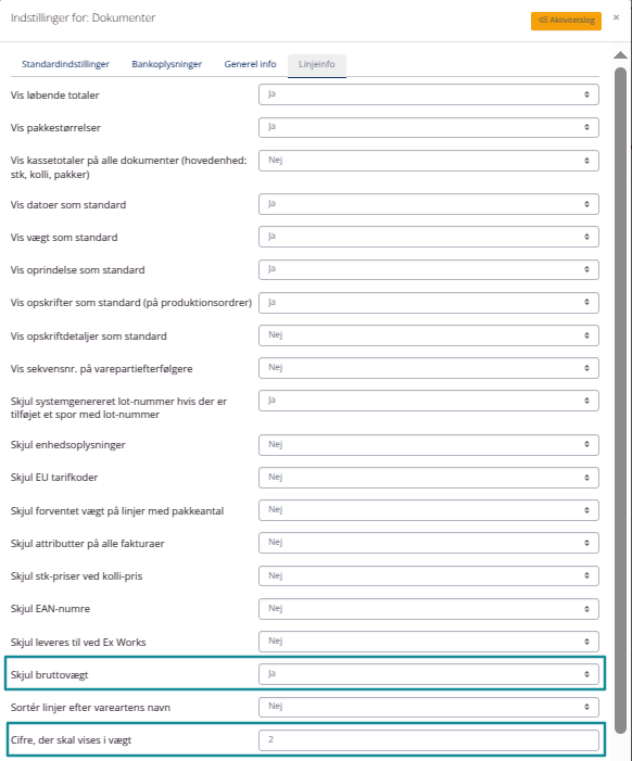 Nye dokumentindstillinger