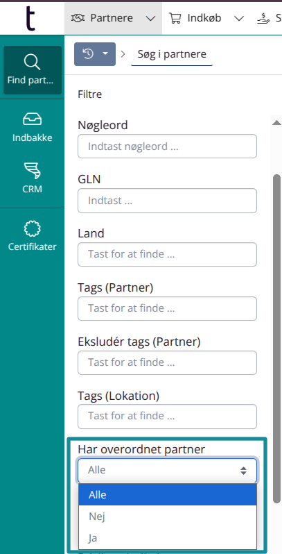 Filter for overordnede partnere