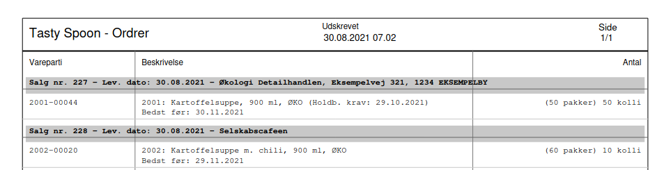 ordreliste med datokrav
