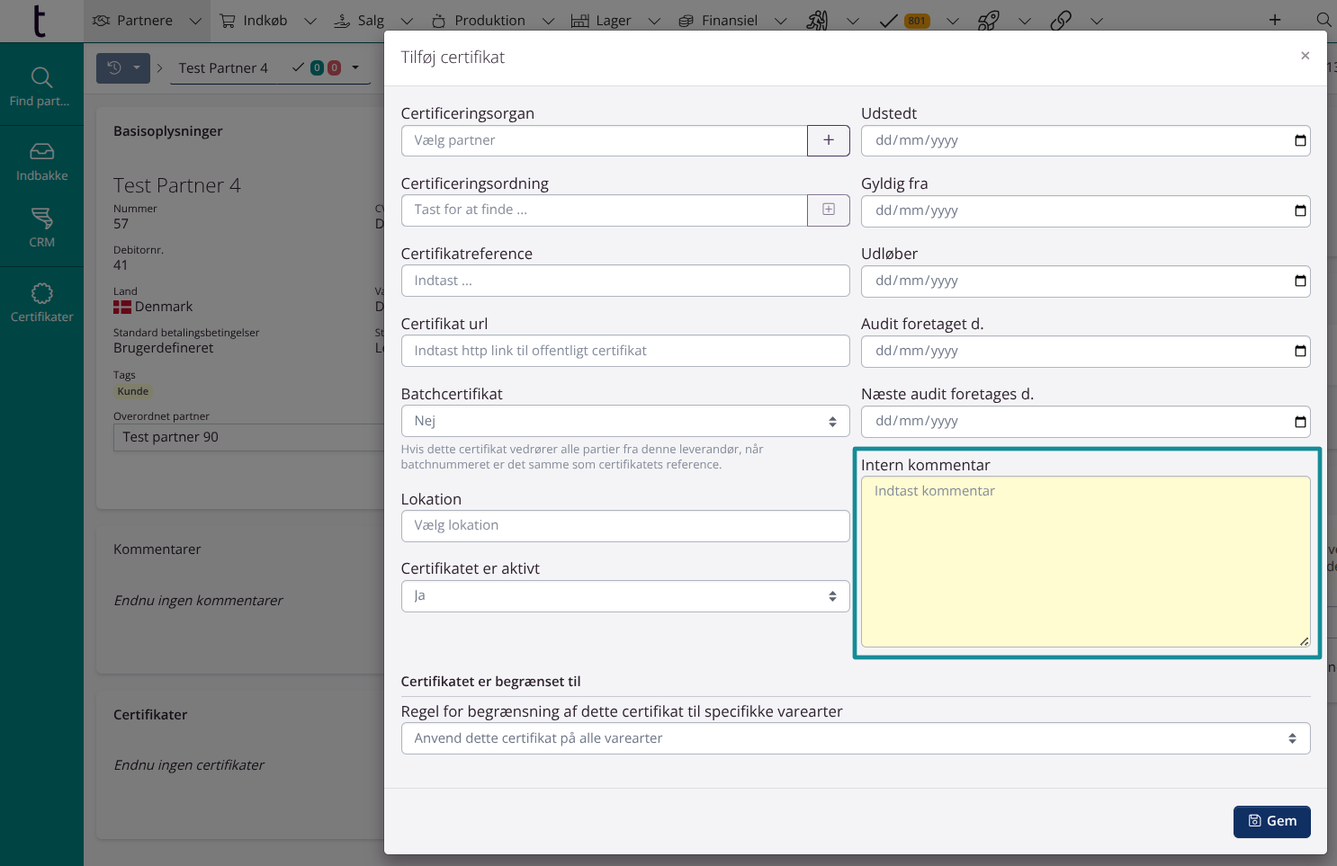 Kommentar på certifikat