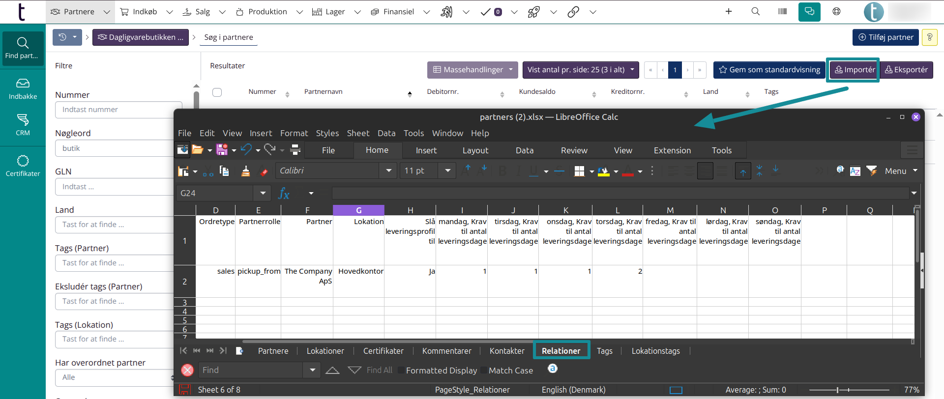 Importering af relationer