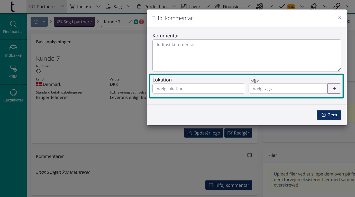 Partnerkommentarer: Lokation og tags