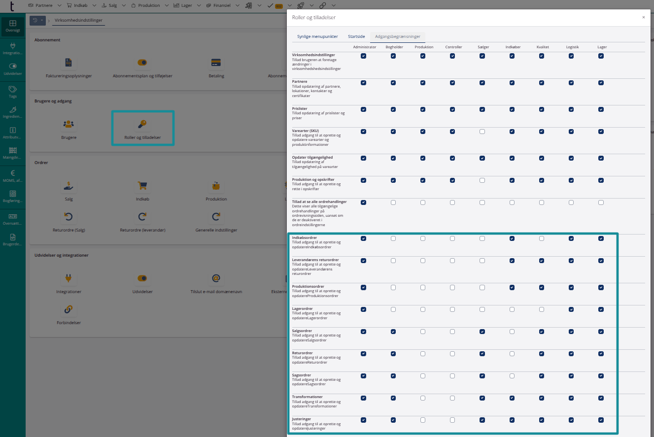 Virksomhedsindstillinger > Adgangsbegrænsninger