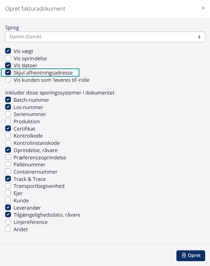 Skjul afhentningsadresse