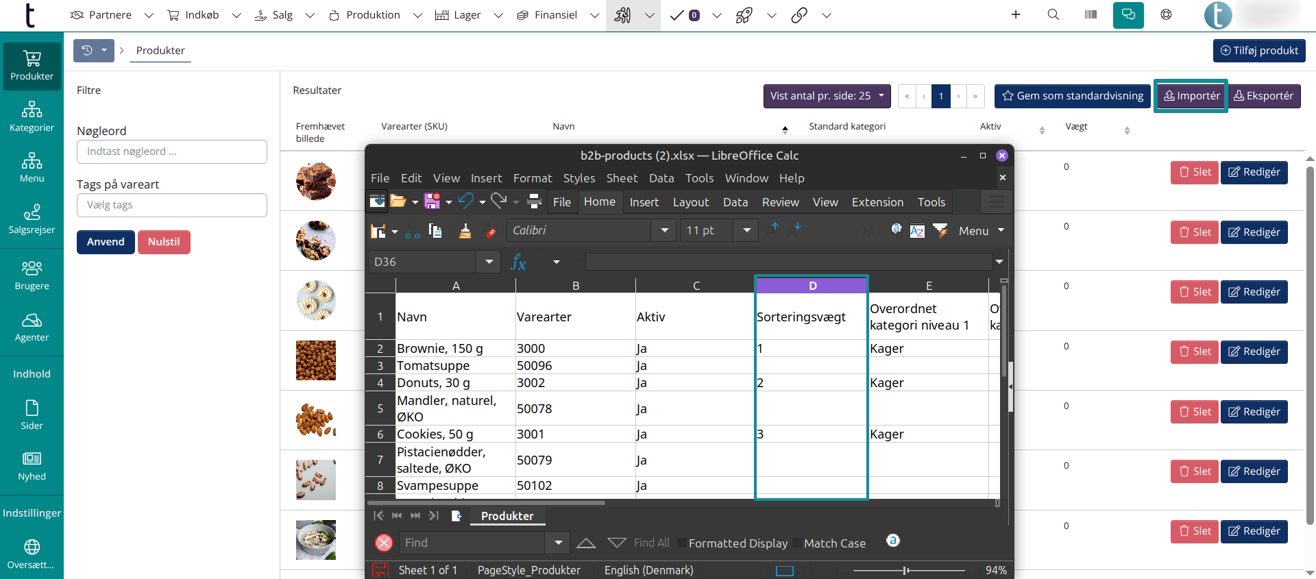 Sorteringsvægt i importfilen