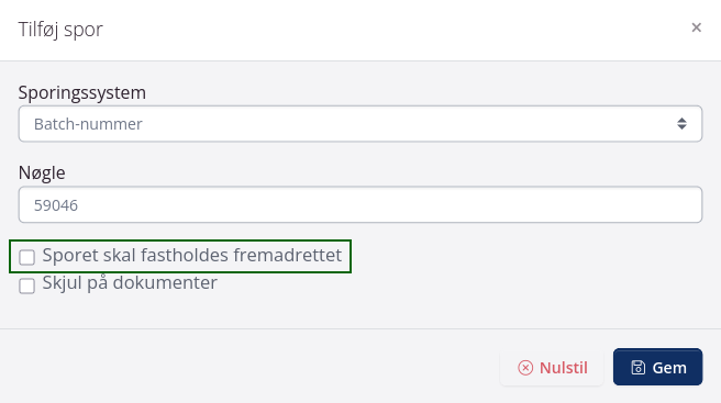 Tilføjelse af et batch spor