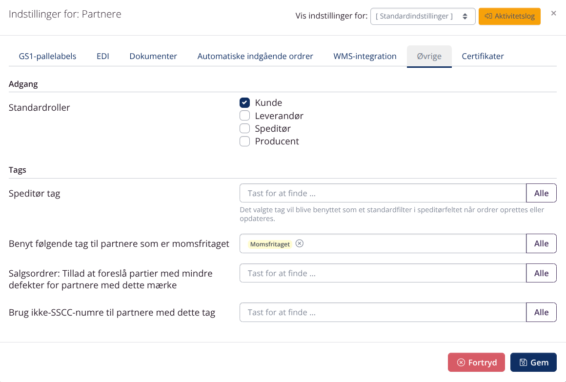 Masterdata indstillinger