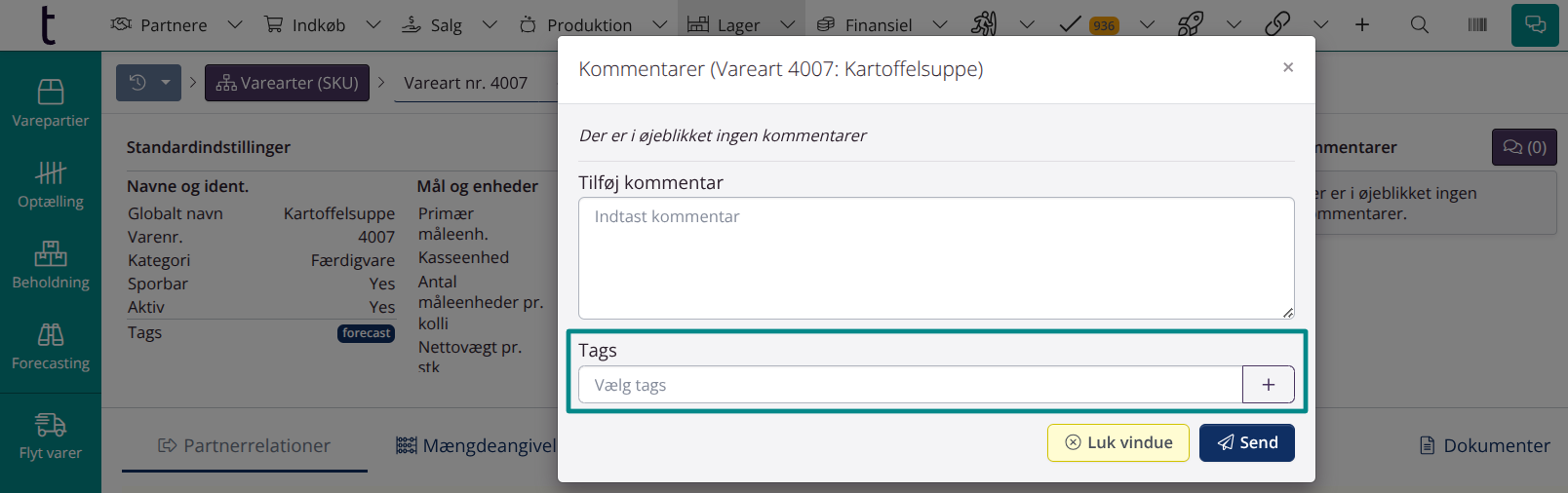 Kommentarer på varearter: Tags