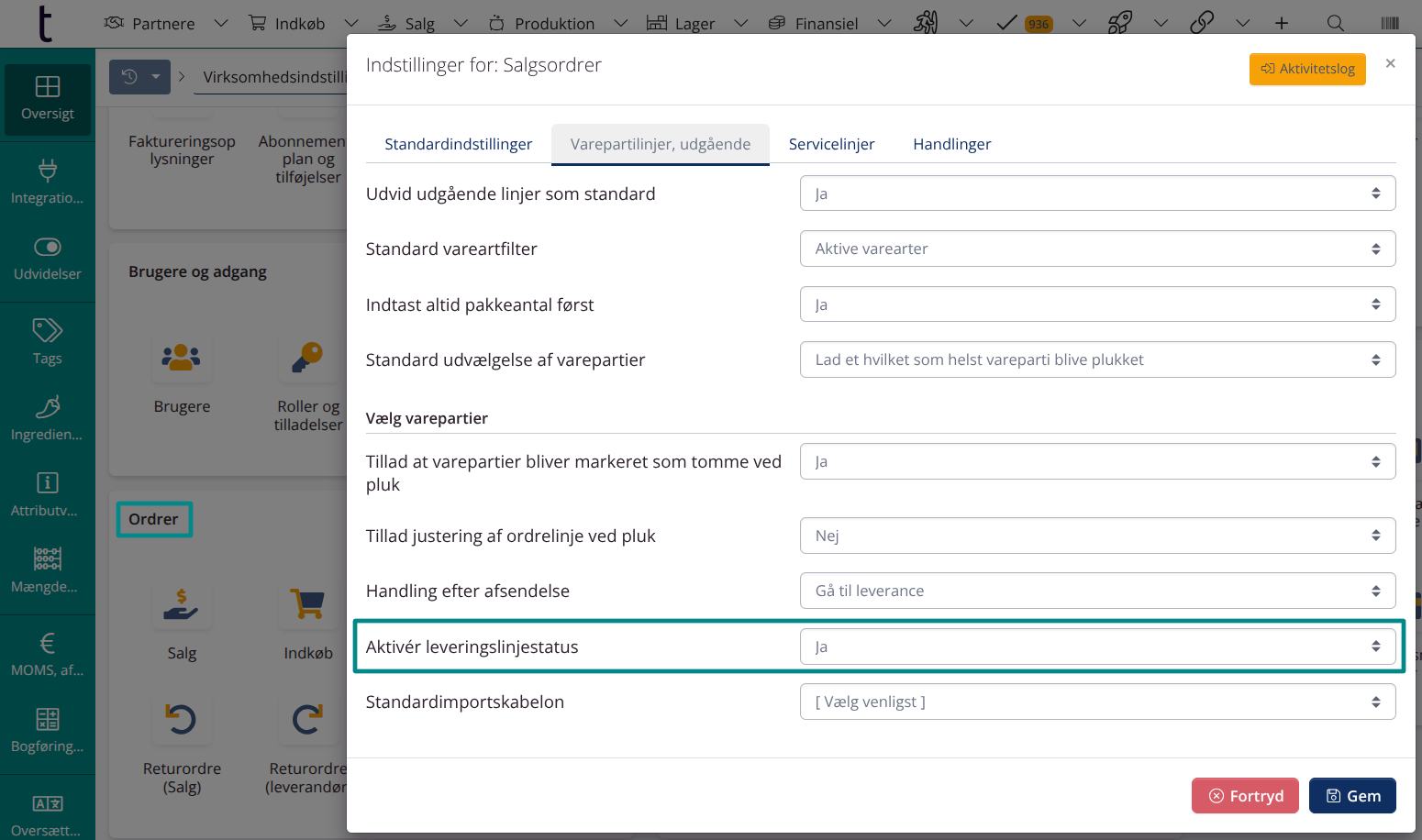 Aktivér leveringsstatusser