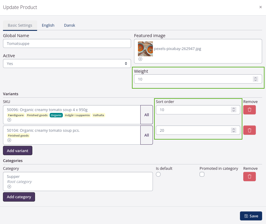 B2B Product Sorting Order