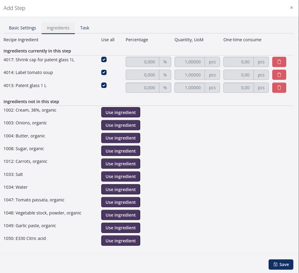 Add ingredients to workflow