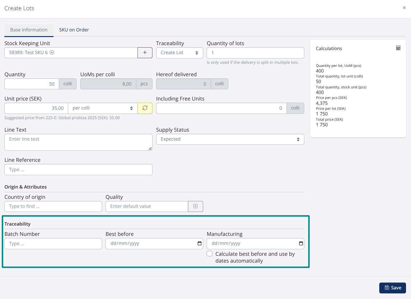 Edit batch numbers in the batch window