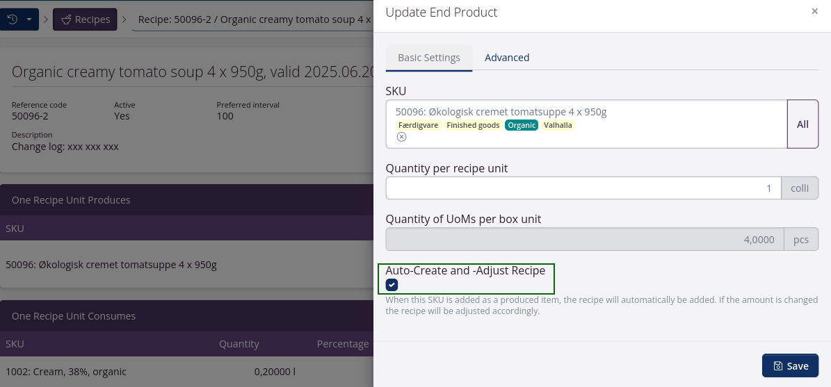 Link the new recipe to the end product