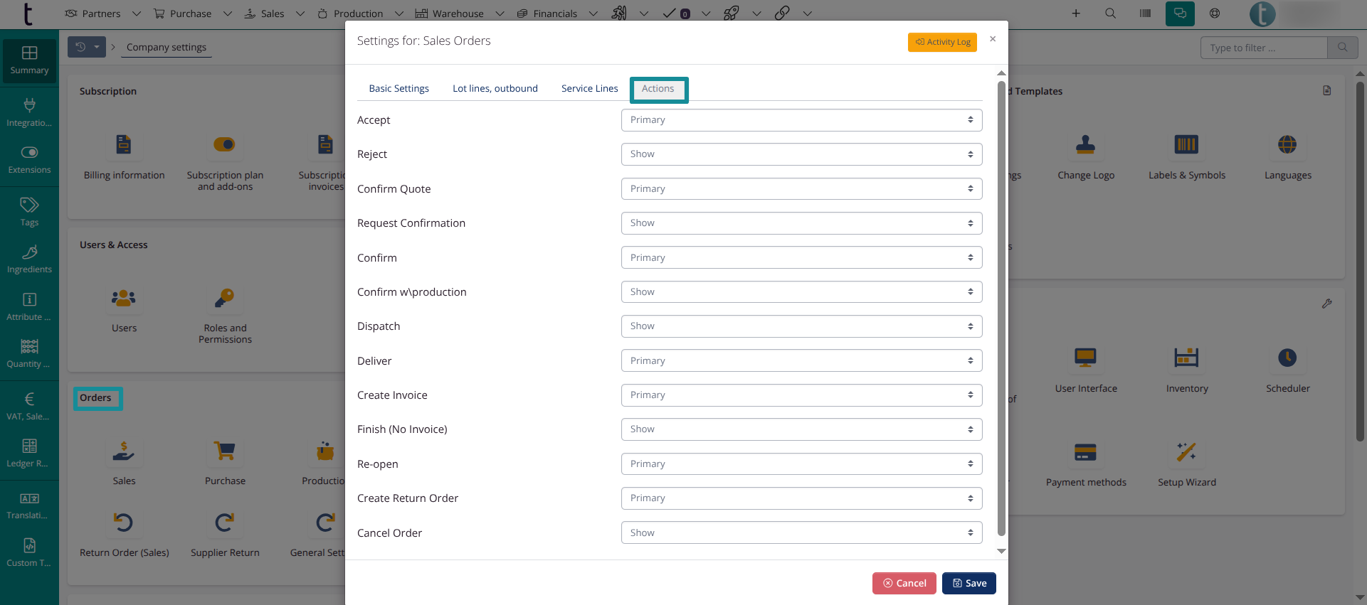 Company Settigs: Actions