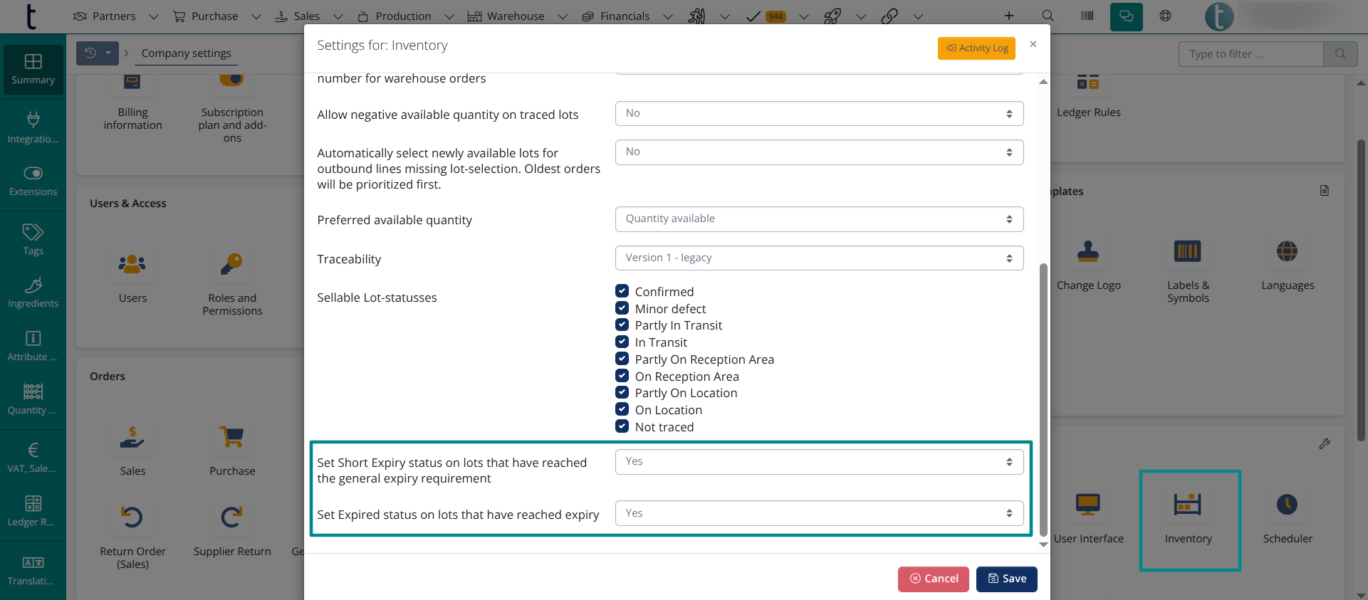 Company settings > Short expiration and expired status