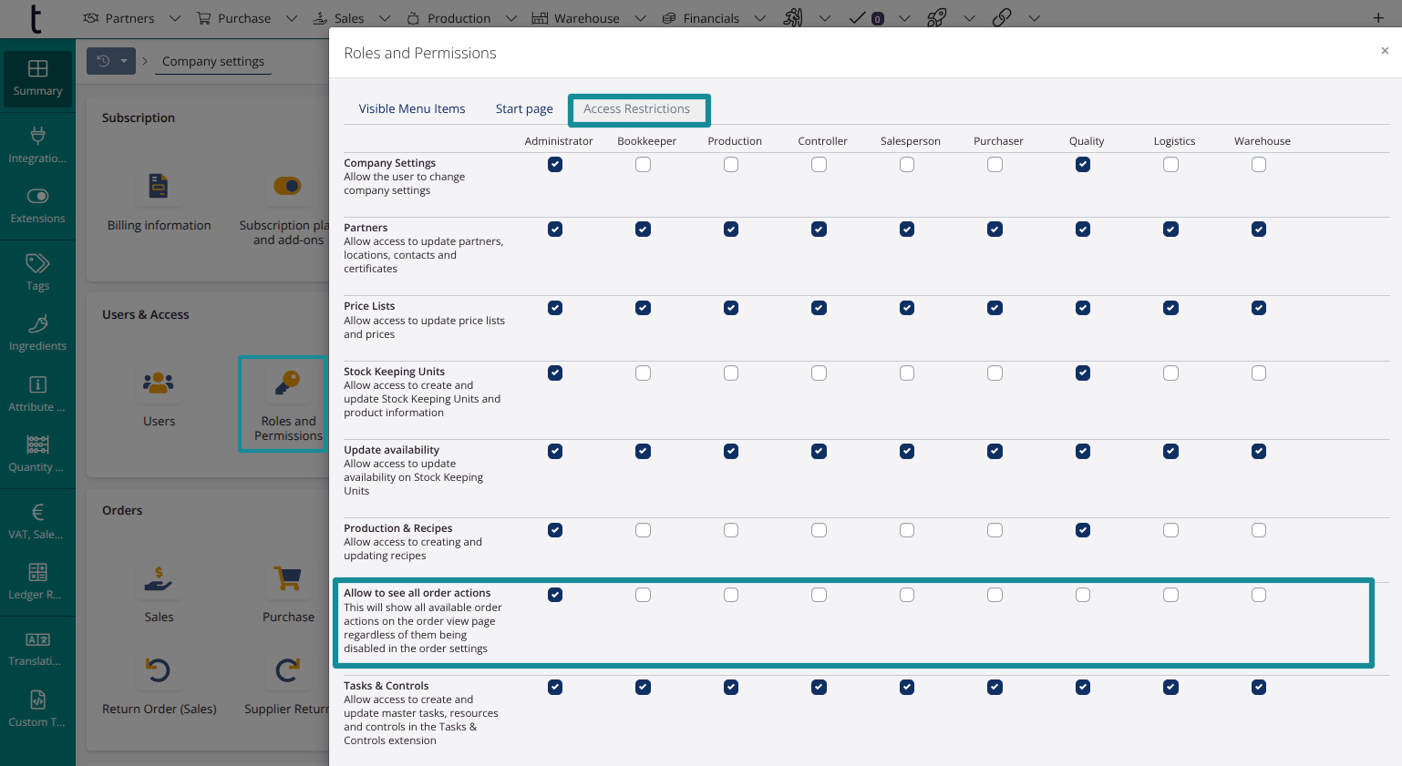 User permissions: Actions