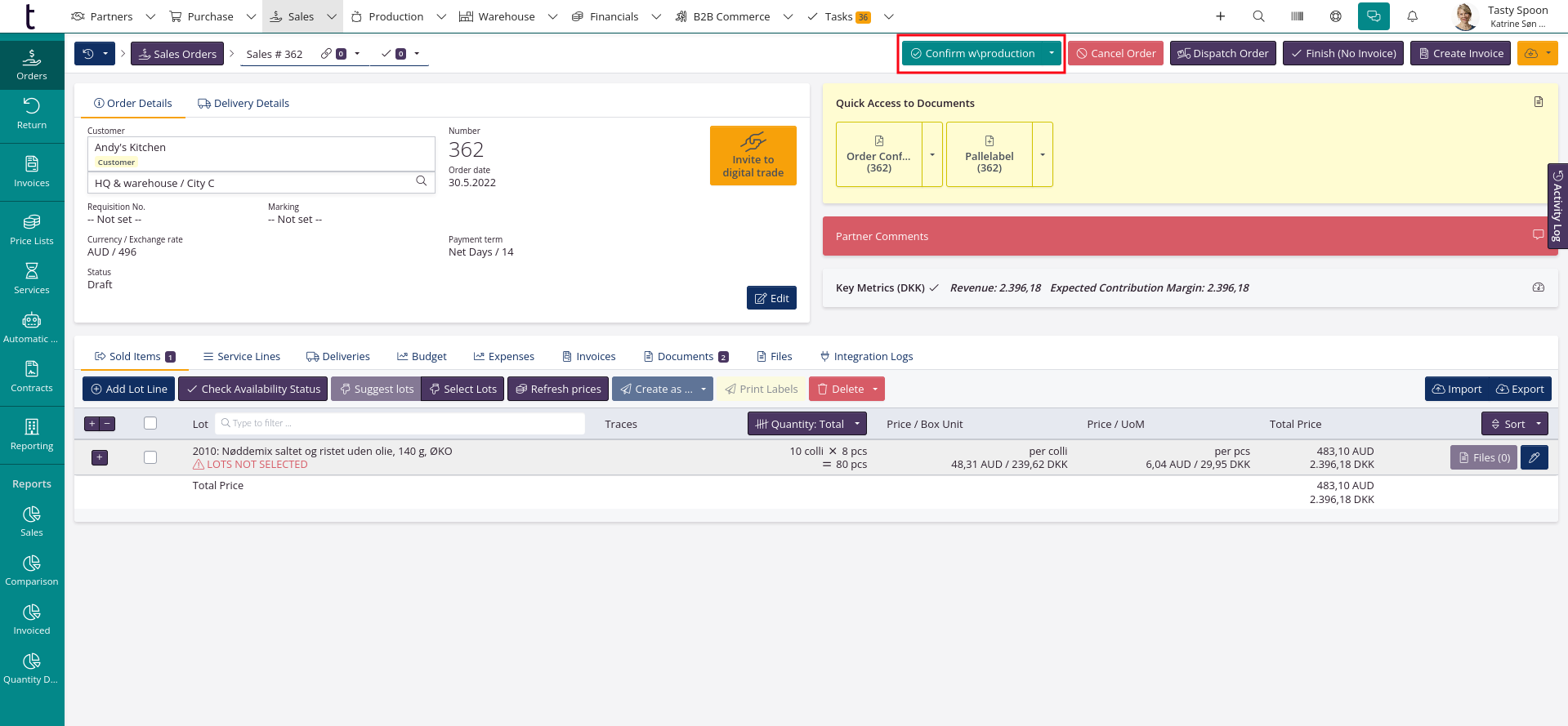 This is what it looks like when a sales order is set to confirmed with production by default