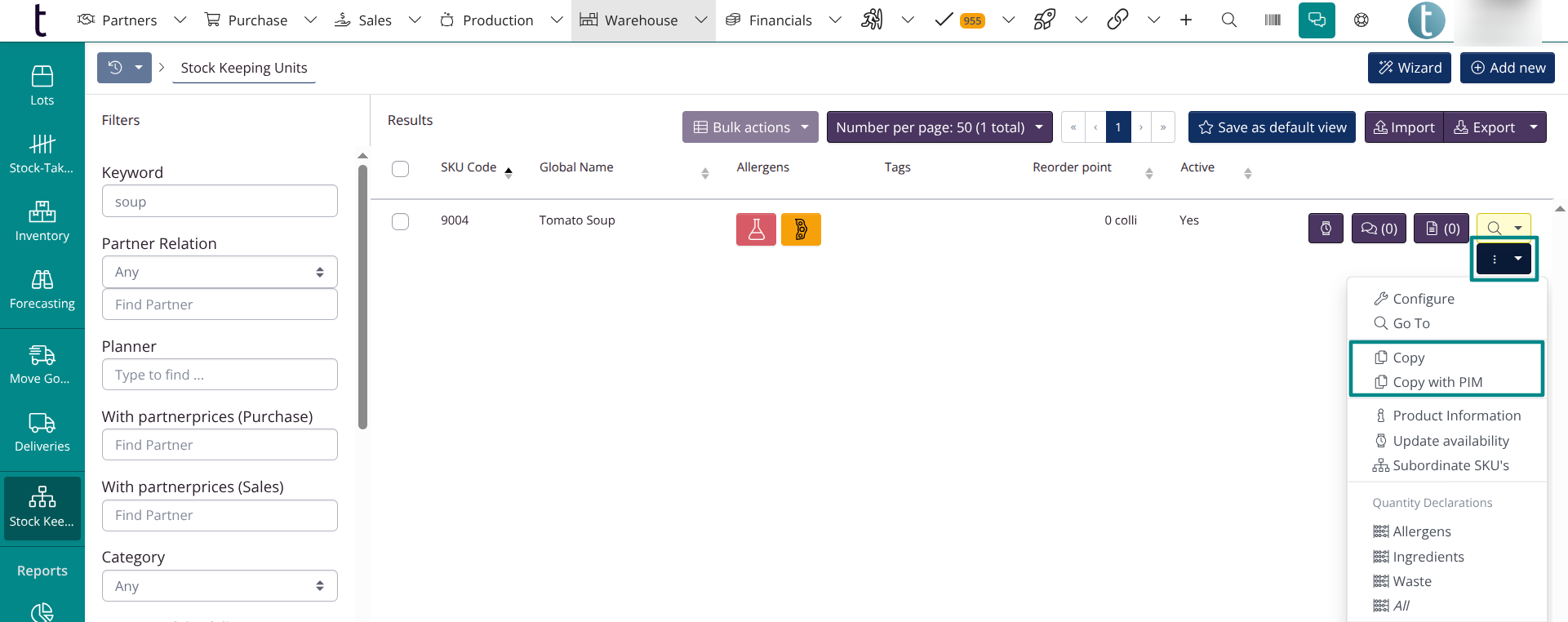 Create a copy of a SKU
