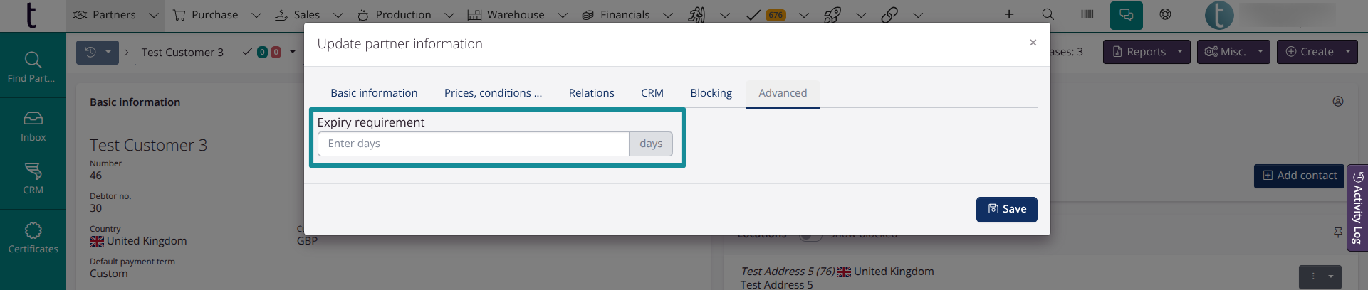 Expiry requirement on partner