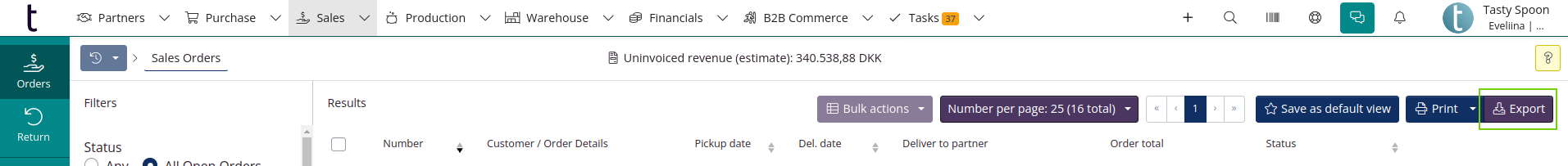 Sales order export with bacth numbers