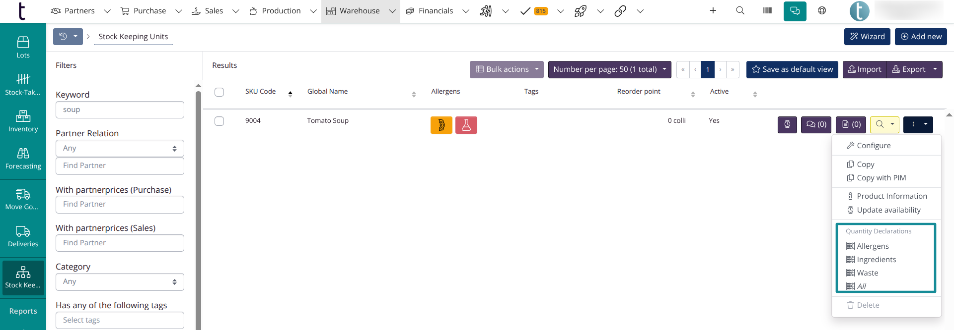 Find quantity declarations on SKUs