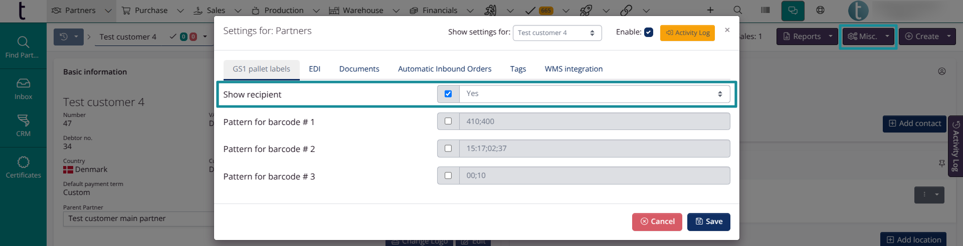 GS1 labels: Show recipients