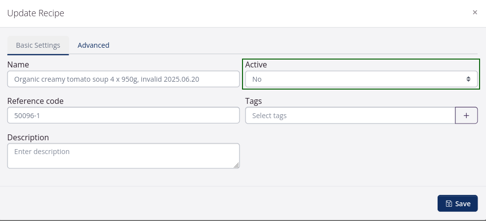 Inactivate the old recipe version