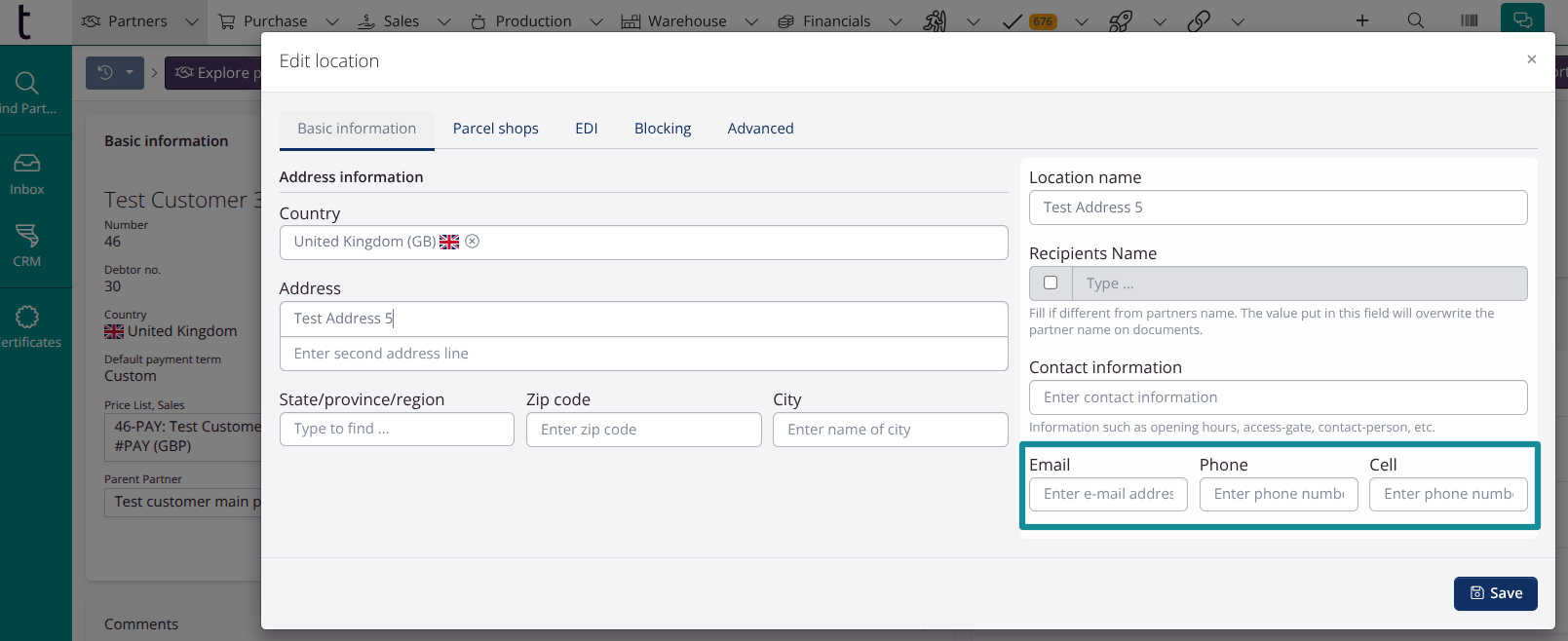 Contact fields on locations