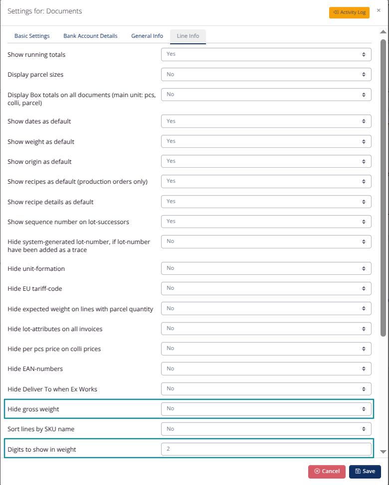 New document settings