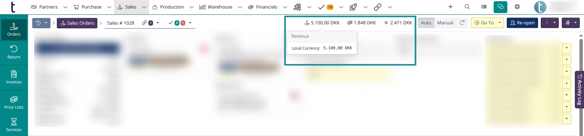 New look for orders: Key metrics at the top of the page