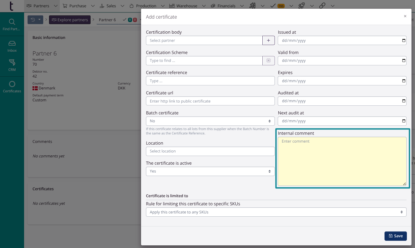 Comment on partner certificates