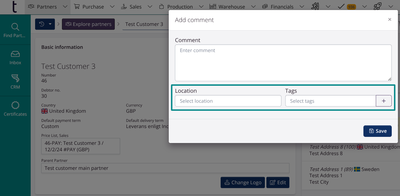 Partner Comments: Location and Tags